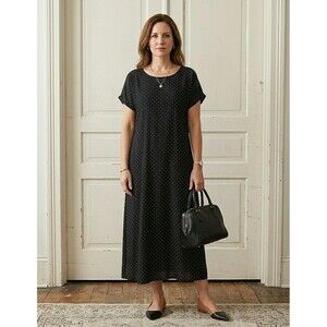 Laundry By Shelli Segal Polka Dot Maxi Dress Black M Dark Academia Quiet Luxury